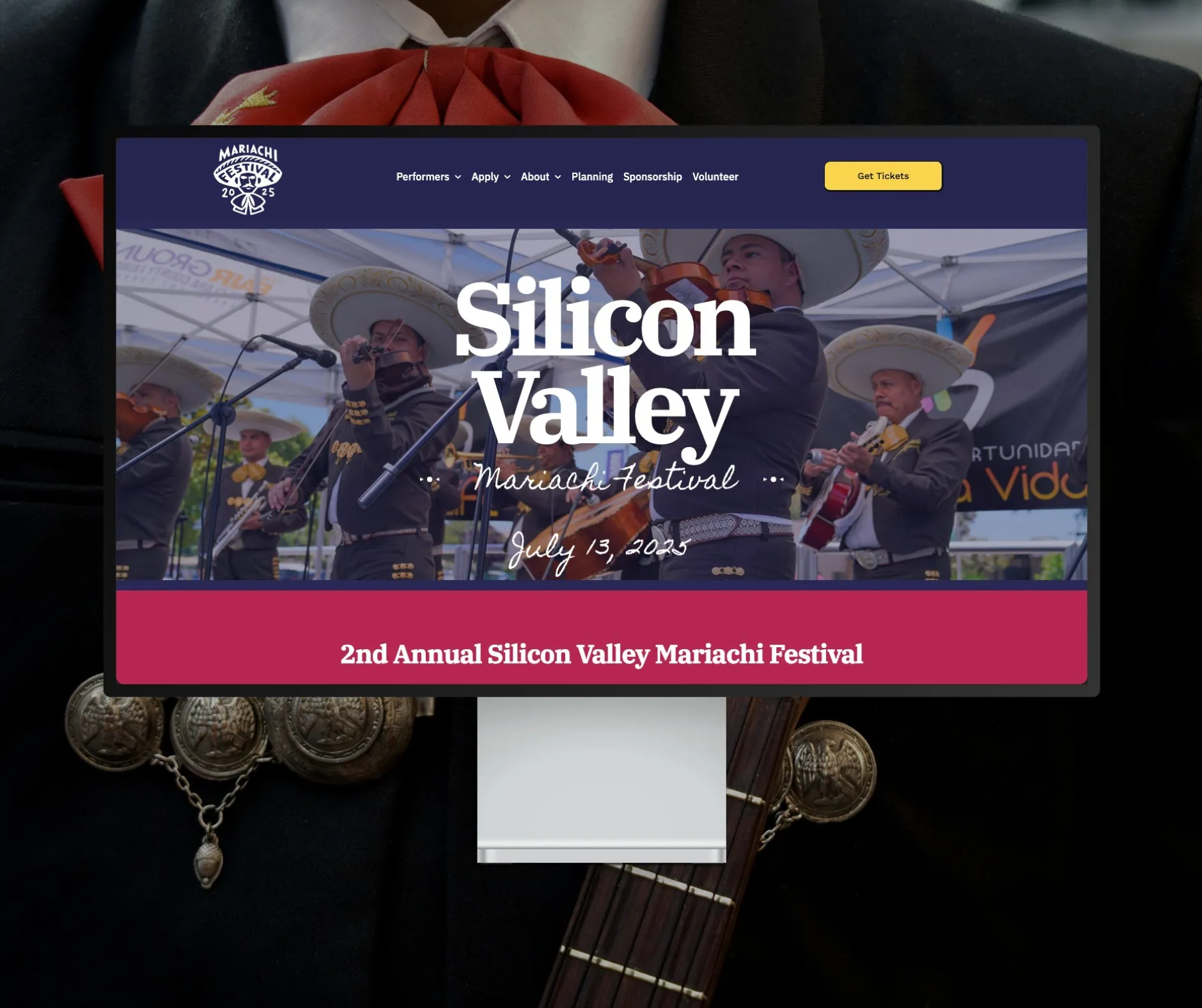 Silicon Valley Mariachi Festival website shown on a desktop display