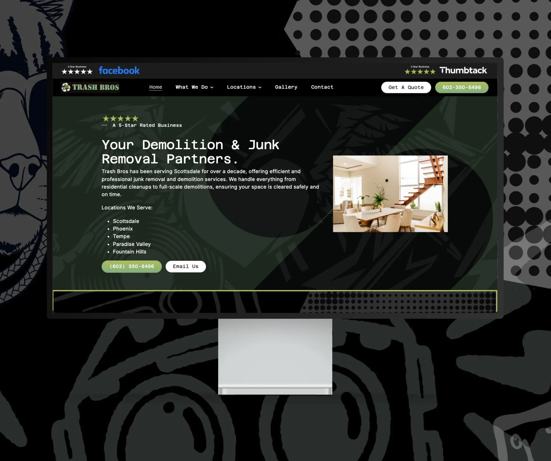 Trash Bros Arizona website shown on a desktop display